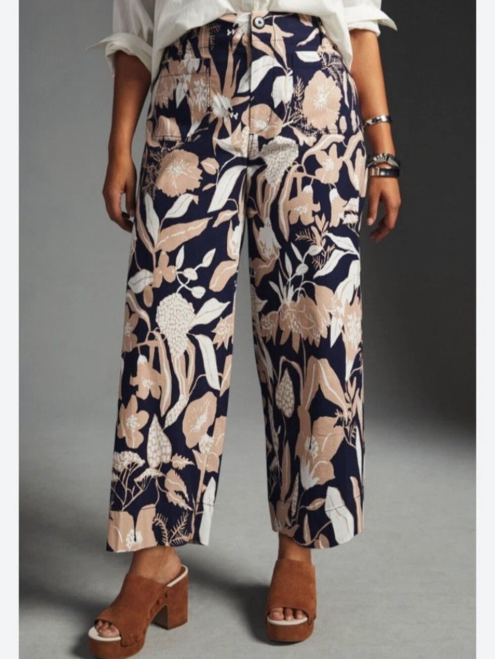 Anthropologie Maeve Colette Women Pants 24P Jo Faulkner Floral Stretch Wide Leg